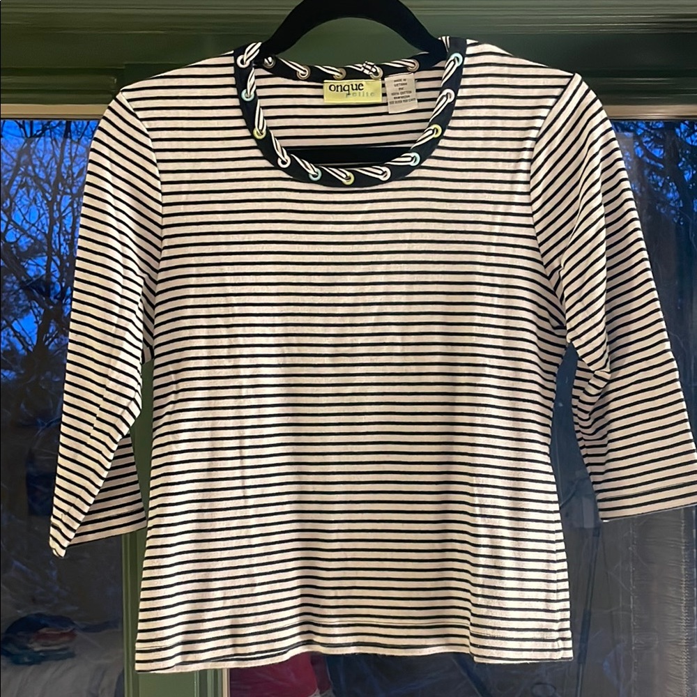 Black and White Striped Women's Top